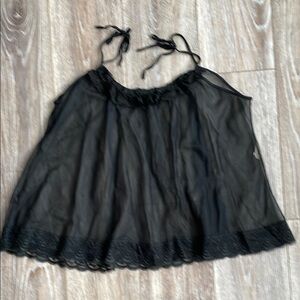 VTG Black CHIFFON LACE Babydoll Mini NIGHTIE L Made in CALIFORNIA Sheer Intimate